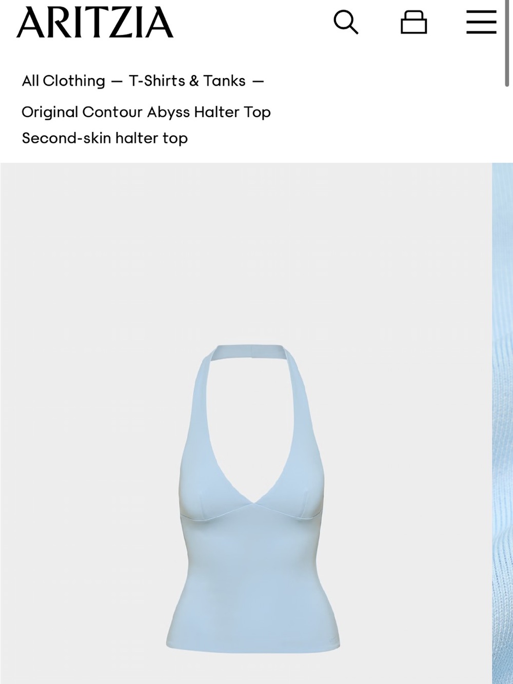 Aritzia Light Blue Contour Halter Camisole